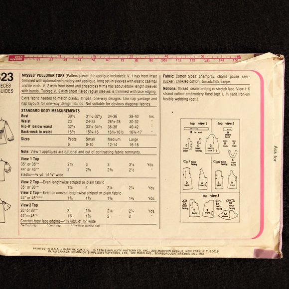 Vtg Simplicity #7623 Sewing Pattern Boho 1970s Smock Top Hippie UNCUT 34-36 Bust - Picture 3 of 5